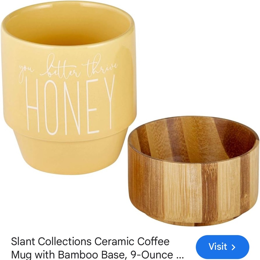 Slant Collections Yellow Ceramic Mug with Bamboo Base